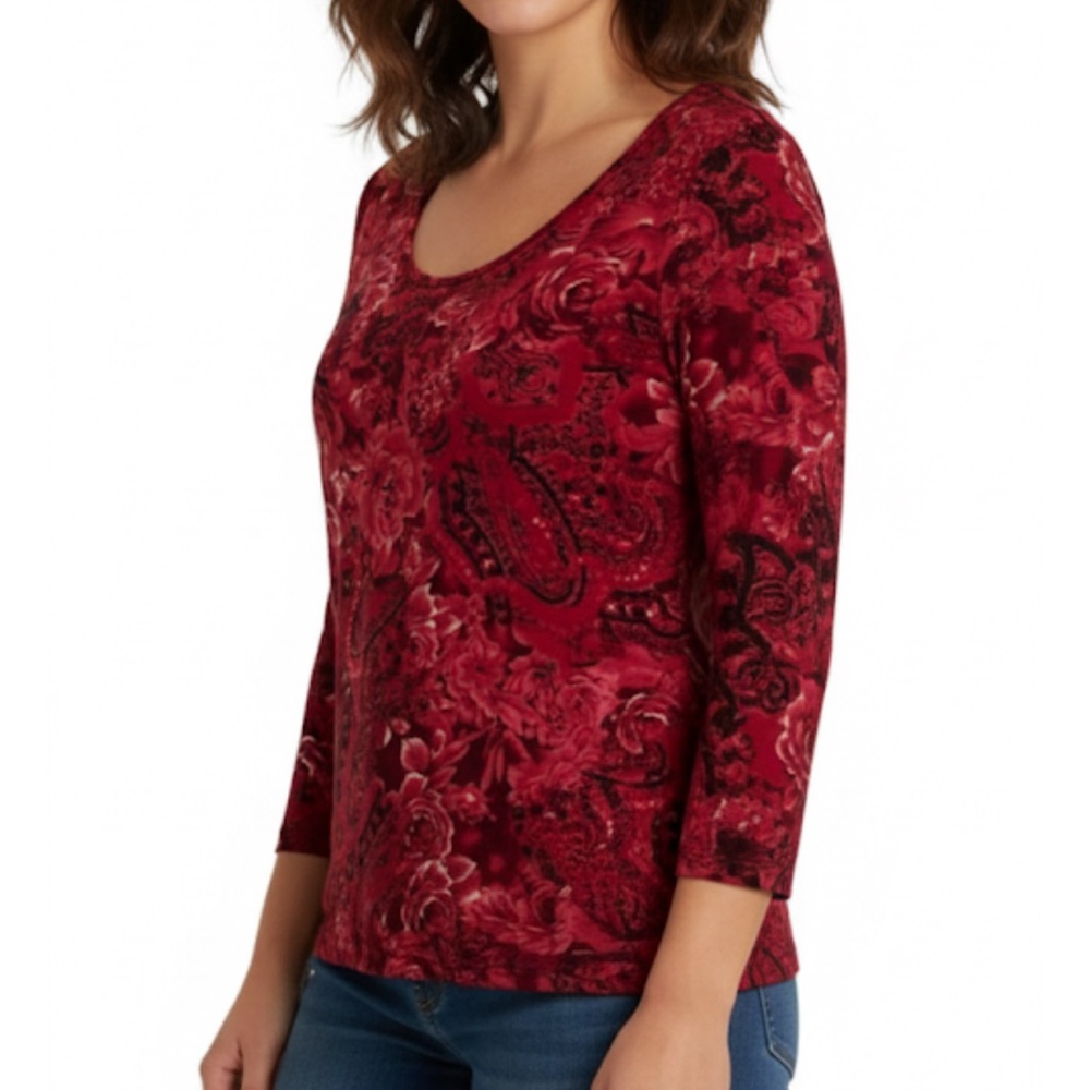 Paisley Print Pullover Top, Women’s M, Red Black White